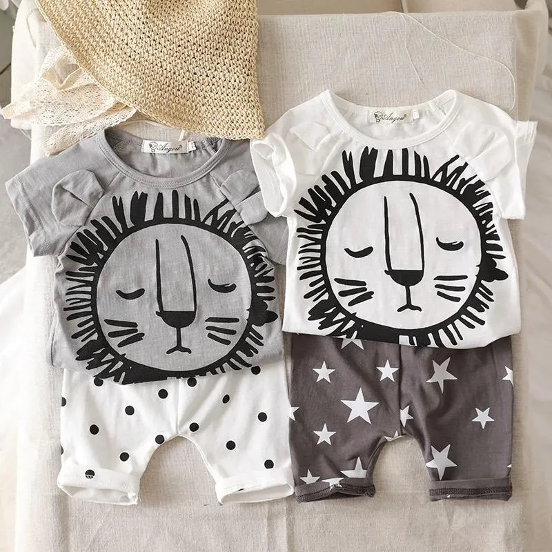 2-Piece Baby Boys Girls Summer Clothes Outfits Sets Lion Print T-shirt and Pants