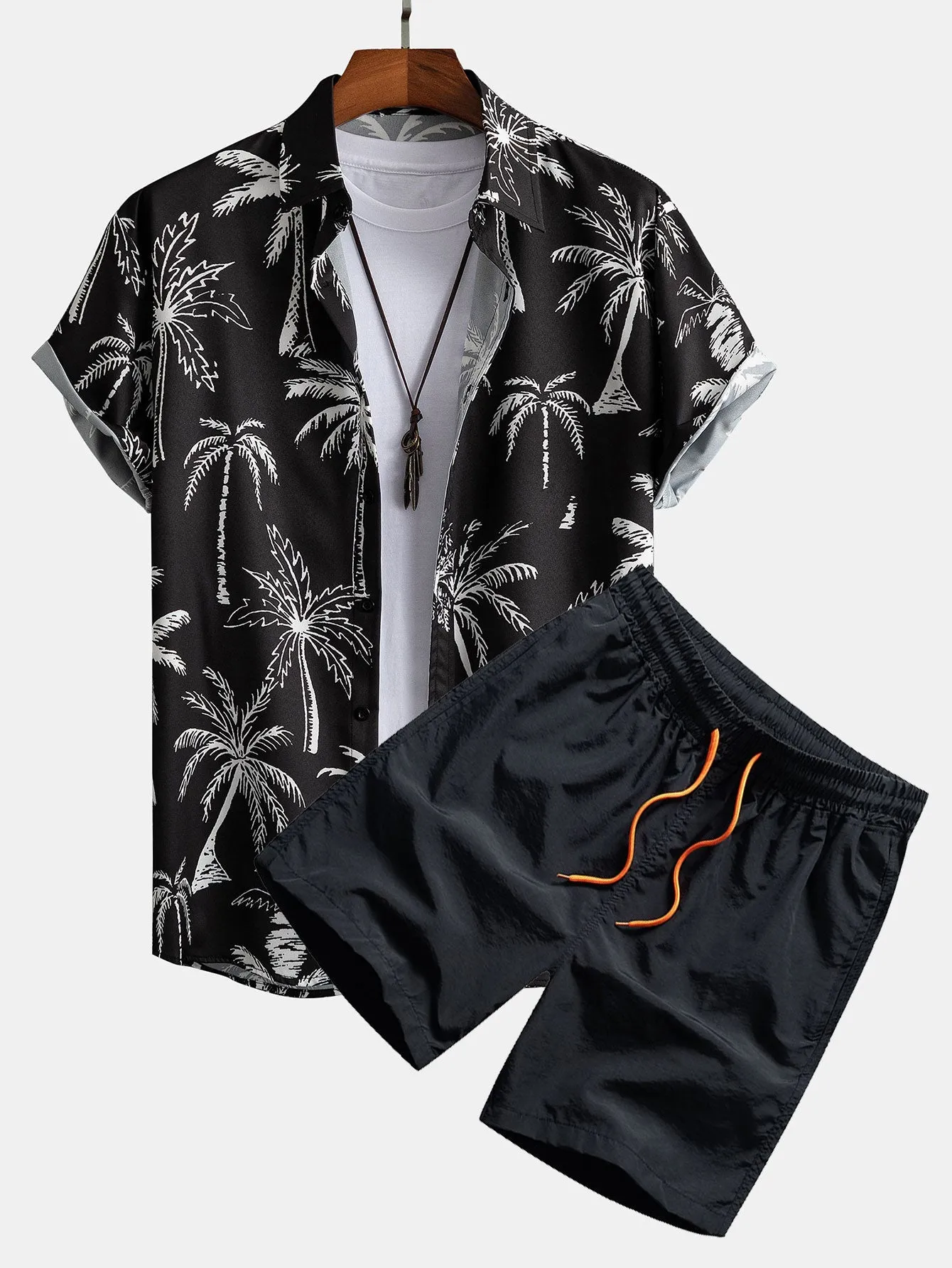 David Palm Tree Print Set – Button-Up Shirt & Swim Shorts