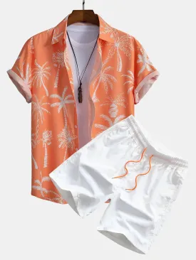 David Palm Tree Print Set – Button-Up Shirt & Swim Shorts