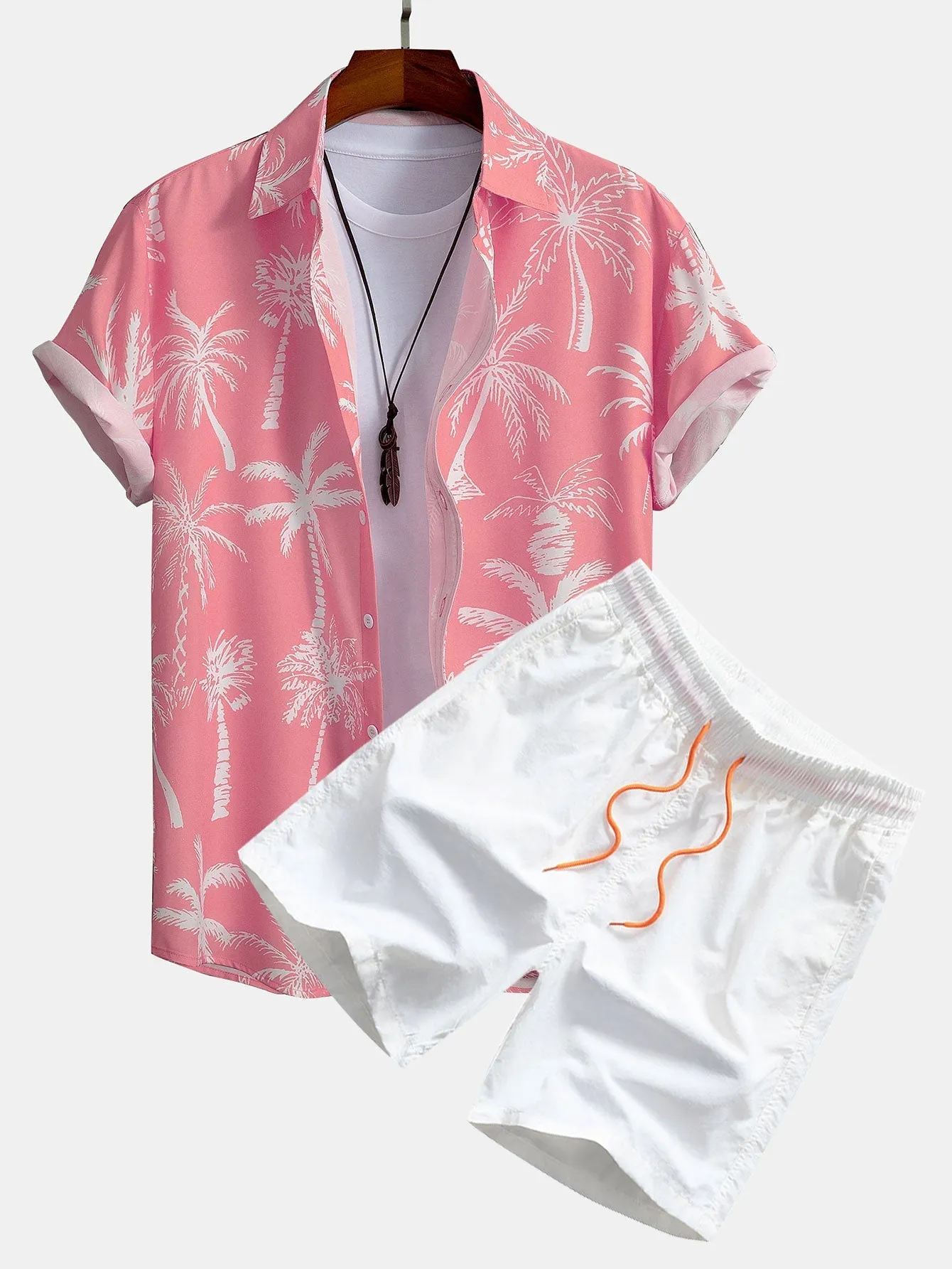 David Palm Tree Print Set – Button-Up Shirt & Swim Shorts
