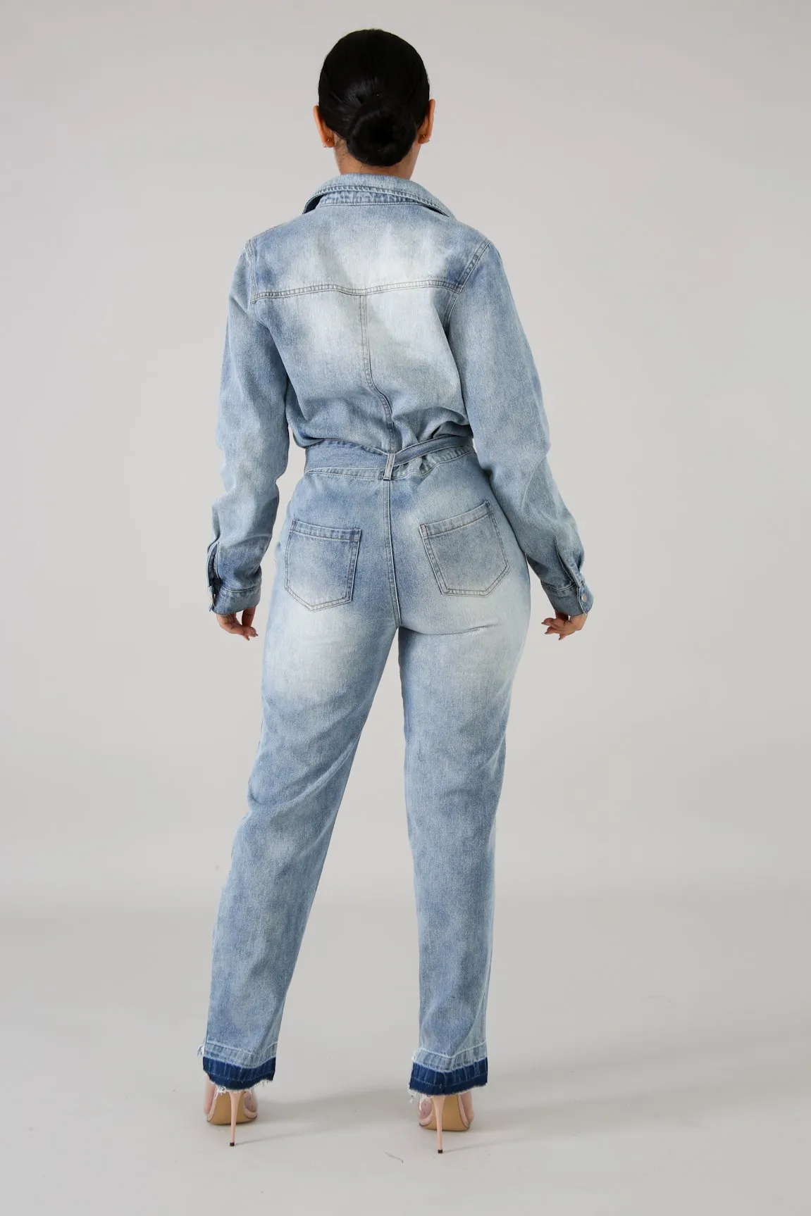 Denim Distressed Jumpsuit