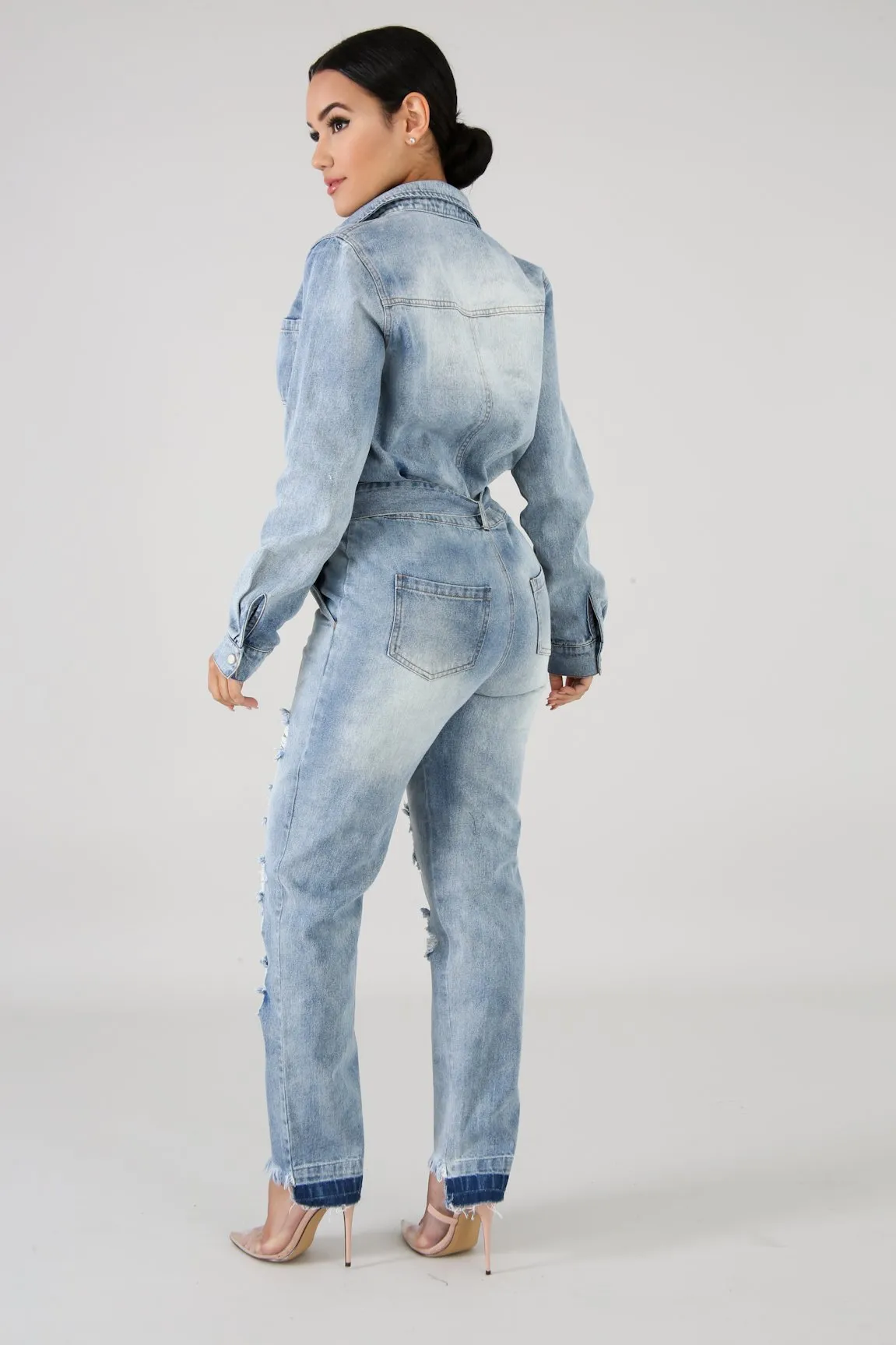 Denim Distressed Jumpsuit