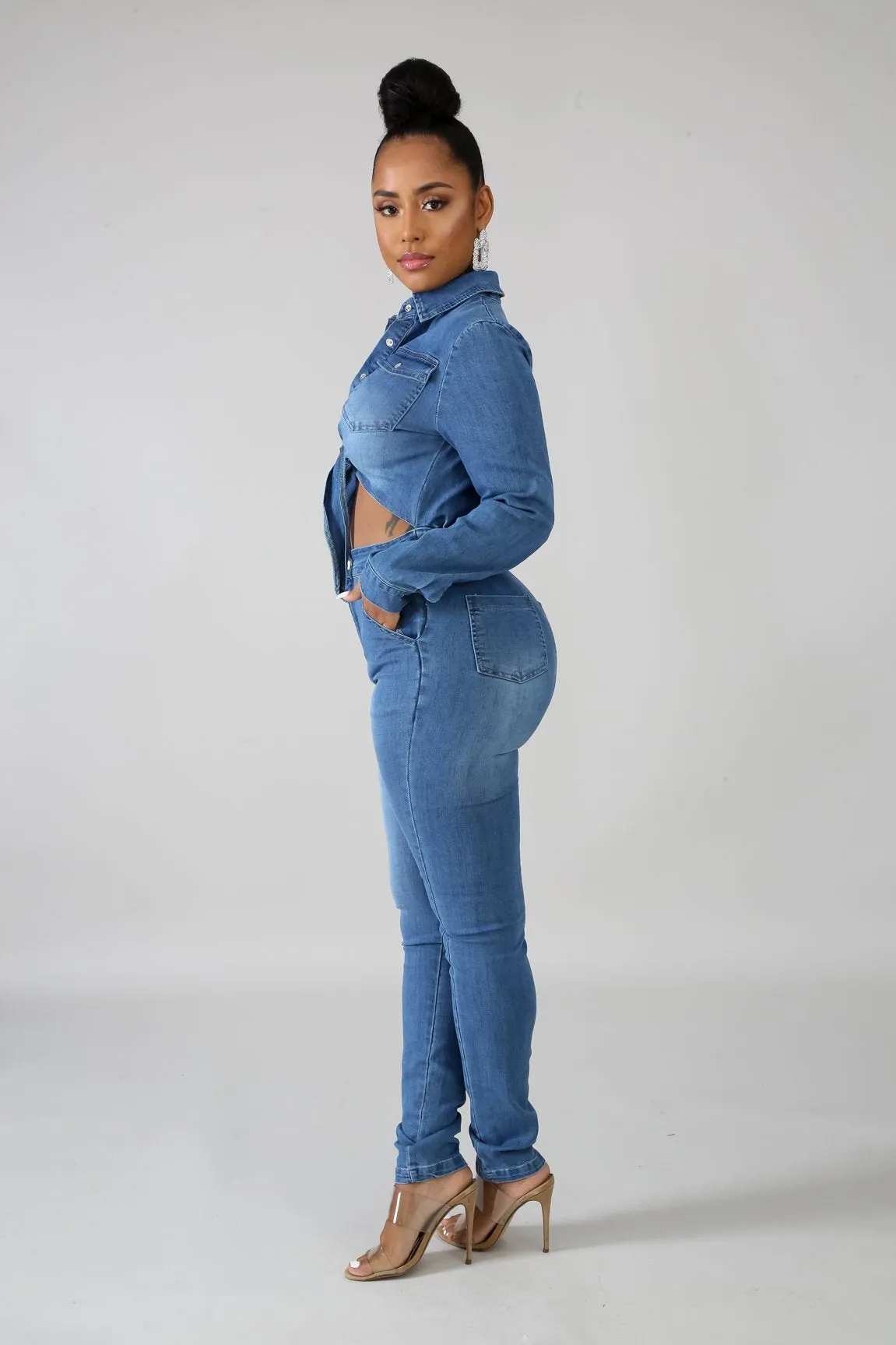Denim Tie Jumpsuit