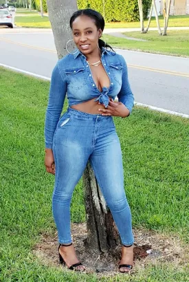 Denim Tie Jumpsuit