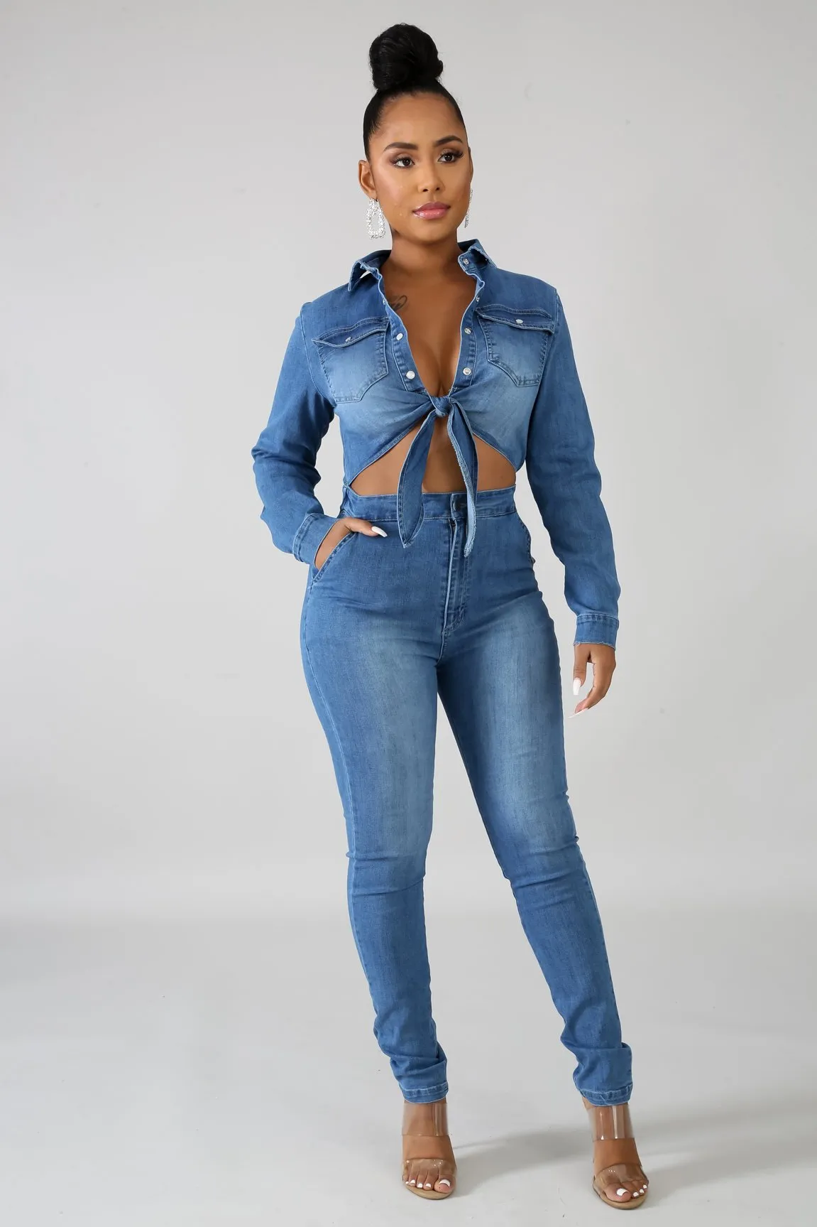 Denim Tie Jumpsuit