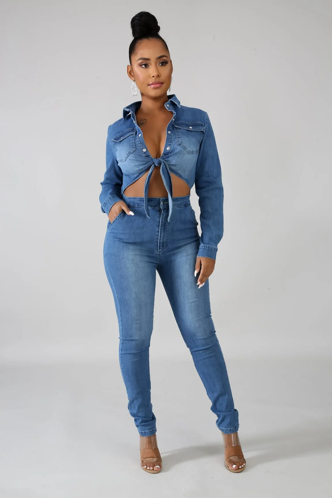 Denim Tie Jumpsuit
