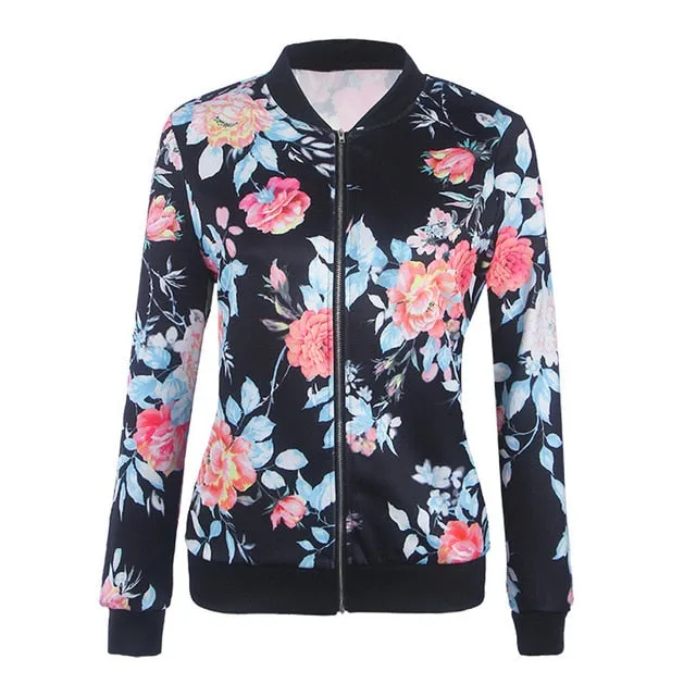 Floral Spring Jacket Women Retro Flower Floral Print