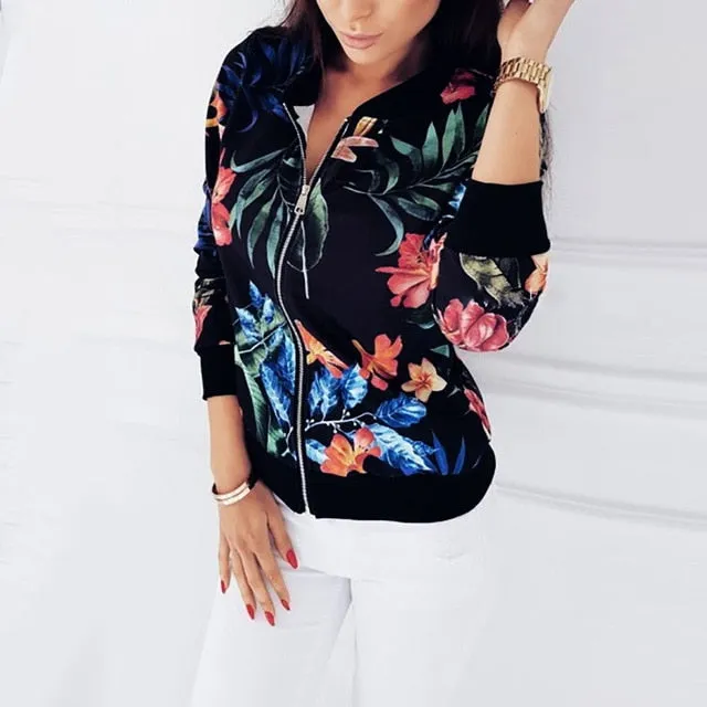 Floral Spring Jacket Zipper Plus Size Women