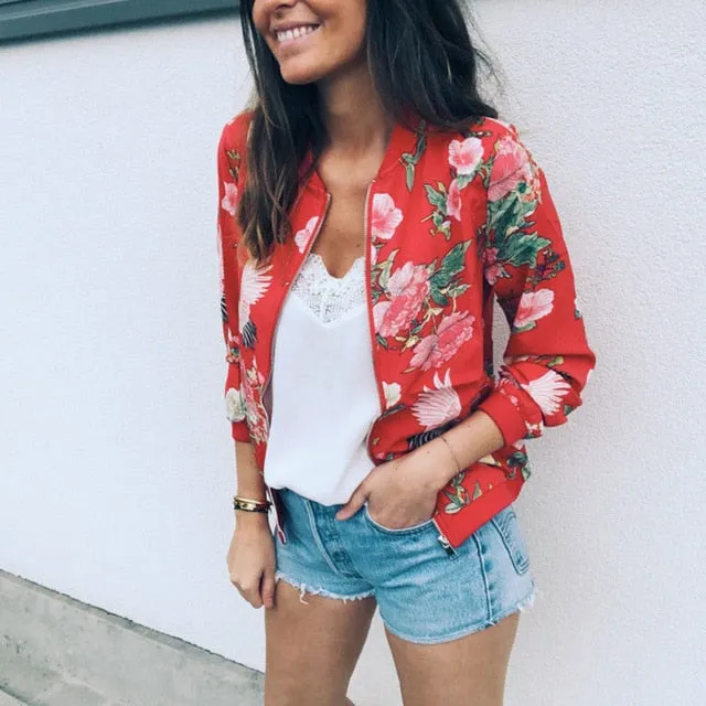 Floral Spring Jacket Zipper Plus Size Women