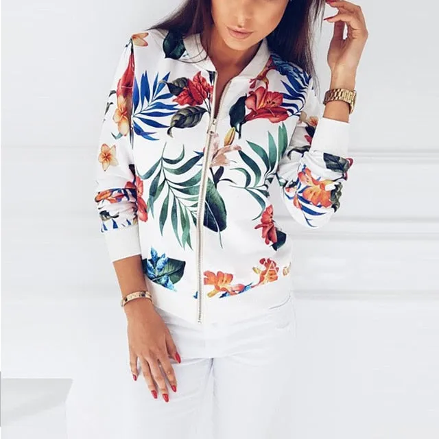 Floral Spring Jacket Zipper Plus Size Women