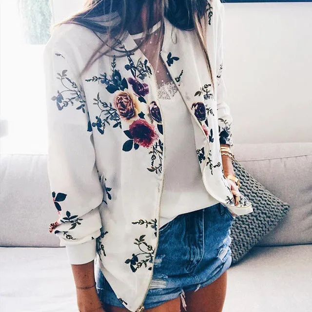 Floral Spring Jacket Zipper Plus Size Women