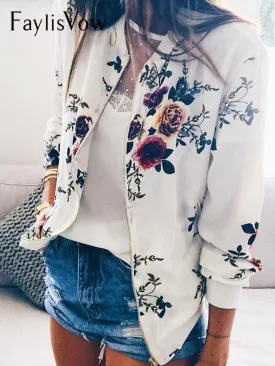 Floral Spring Jacket Zipper Plus Size Women