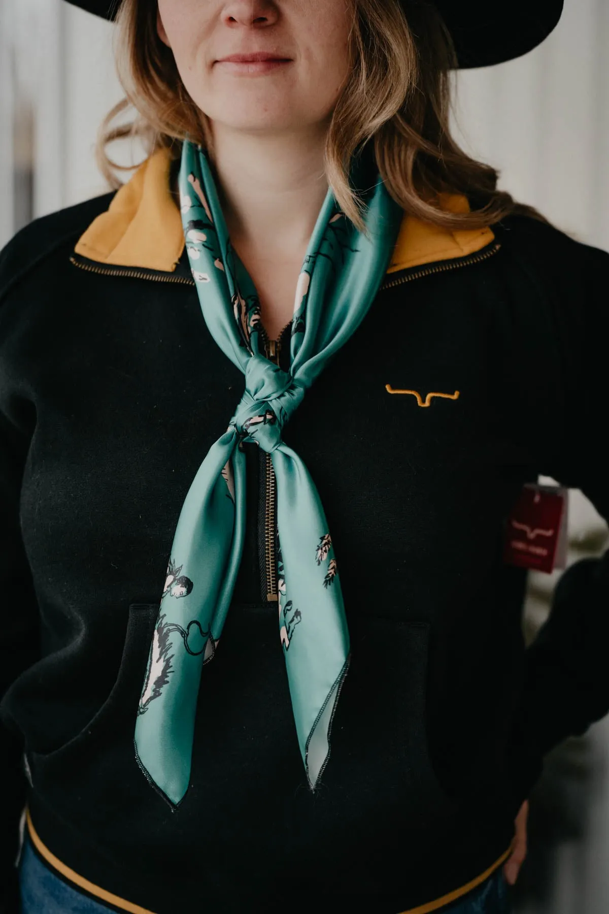 'Let er Rip' Bronc & Bull Printed Teal Satin Wild Rag