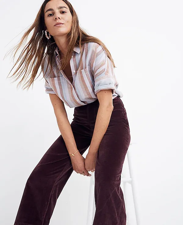 Madewell Velvet Emmett Wide Leg Crop Pants Red Velveteen Pants Trousers