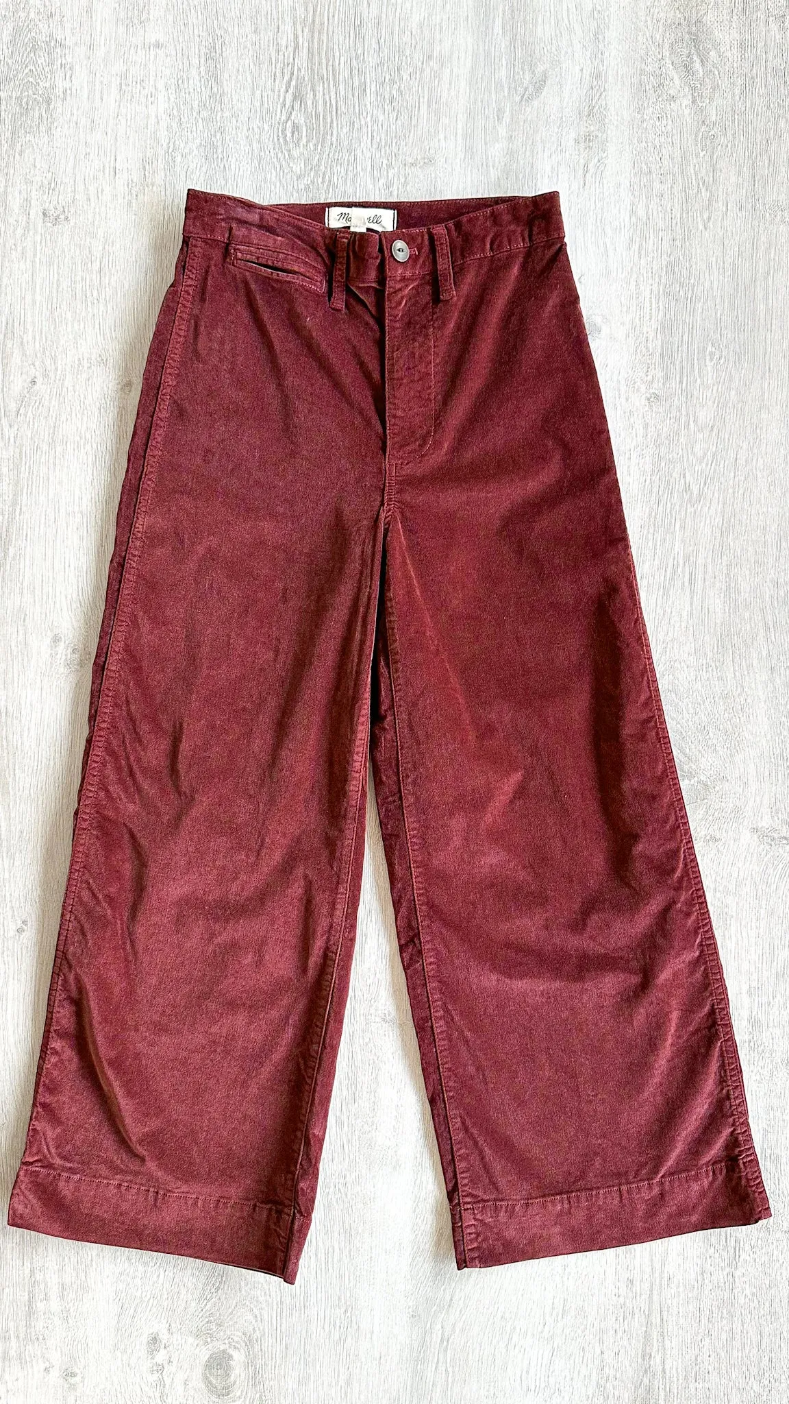 Madewell Velvet Emmett Wide Leg Crop Pants Red Velveteen Pants Trousers