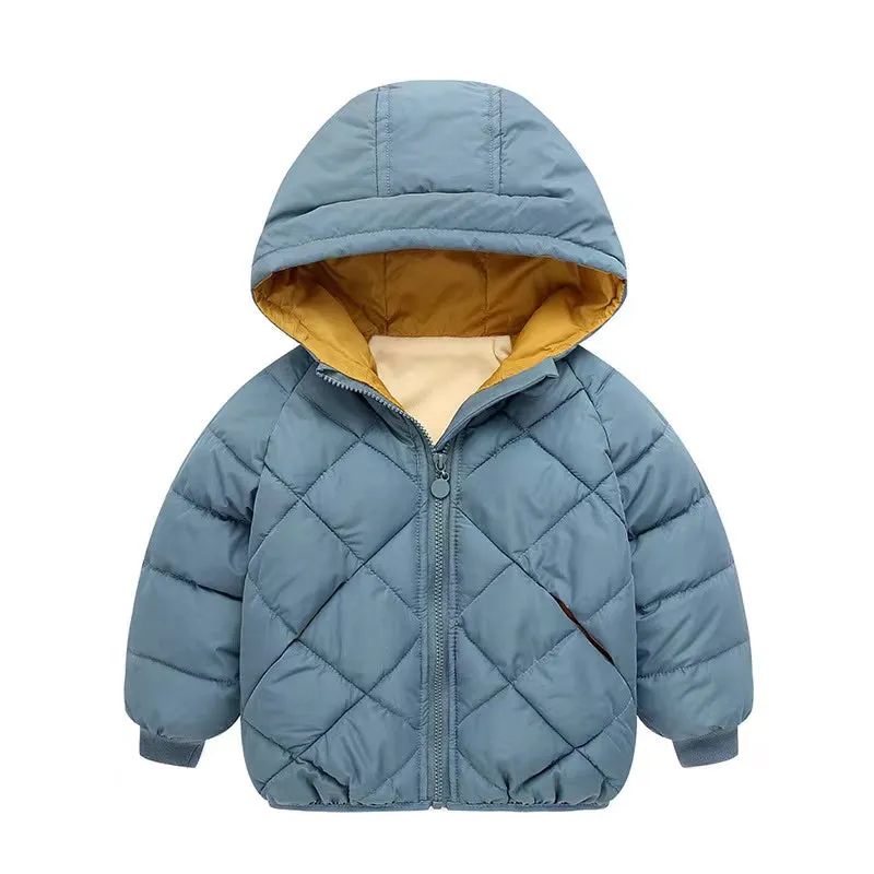 Solid Color Padded Plush Winter Jacket