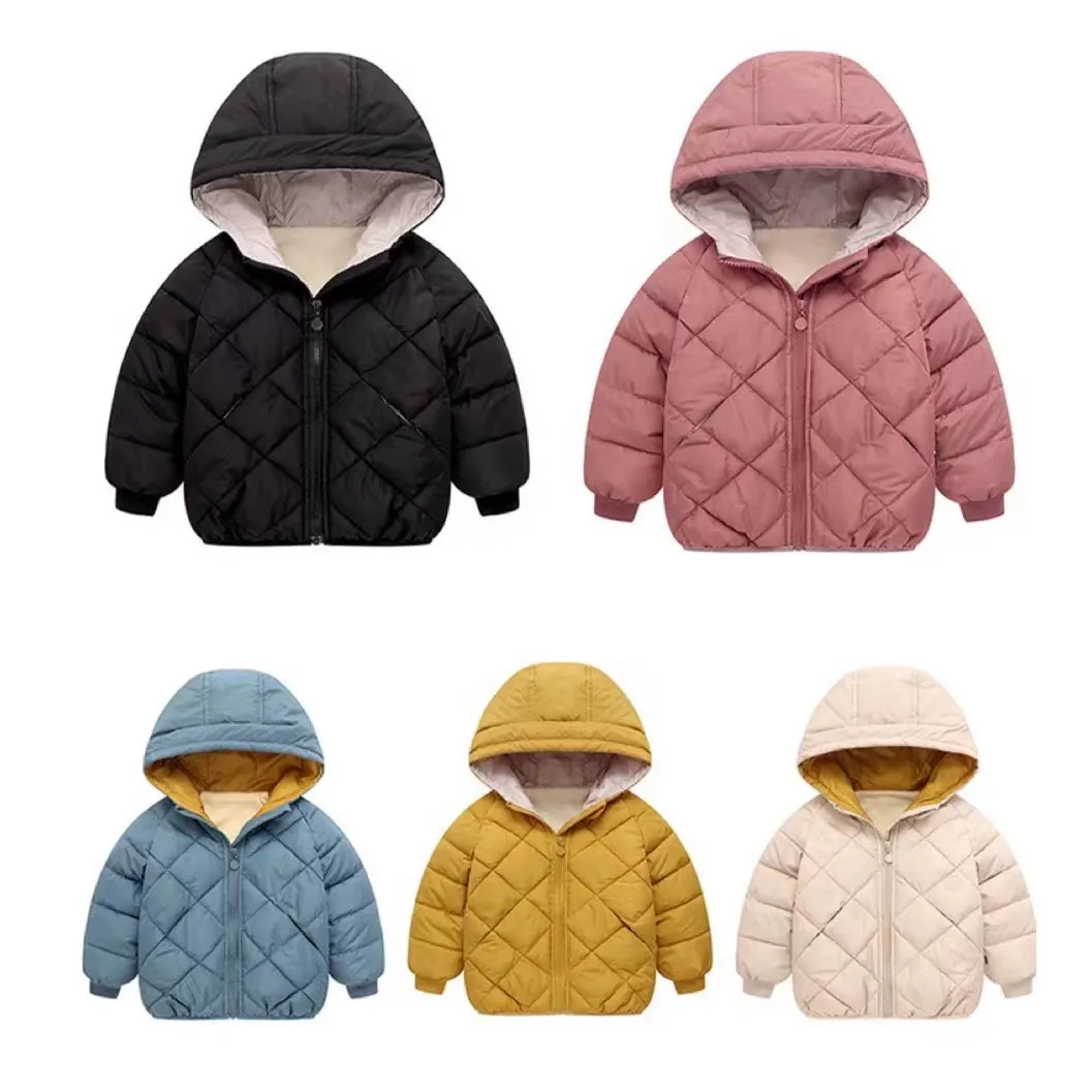 Solid Color Padded Plush Winter Jacket